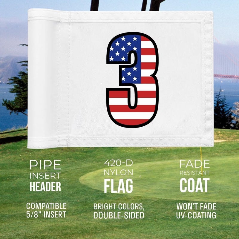 WATSY Golf Flag 8x6 Inch – 420D Nylon Double-Sided Mini Pin Flag with Tube Inset, Practice Putting Green Flags for Yard (Numbered USA - Set of 3) - Image 5